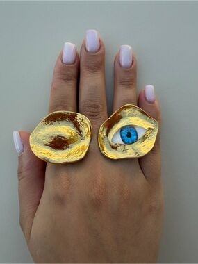 Gold Eye Statement Ring - Blue Eye Accent
